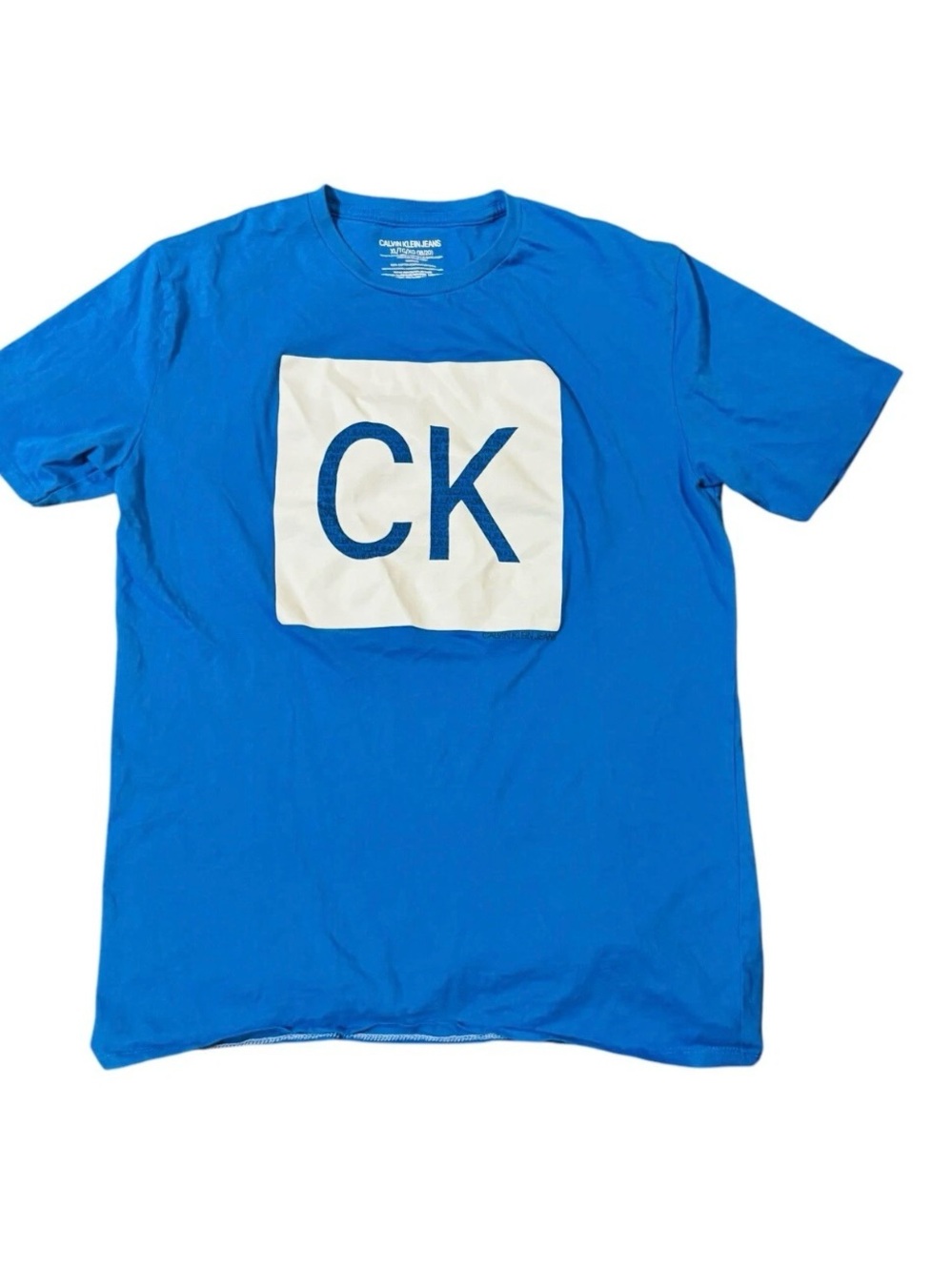 Calvin Klein Jeans Boys Blue T-Shirt Size XL (18/20) Graphic Tee Written Logo